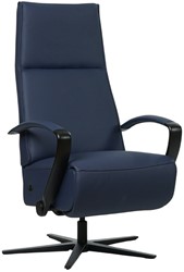 Leren relaxfauteuil Idol met geintegreerd voetenbank - Toledo Leer Kobalt - Large - Frame mat zwart - Stervoet mat zwart