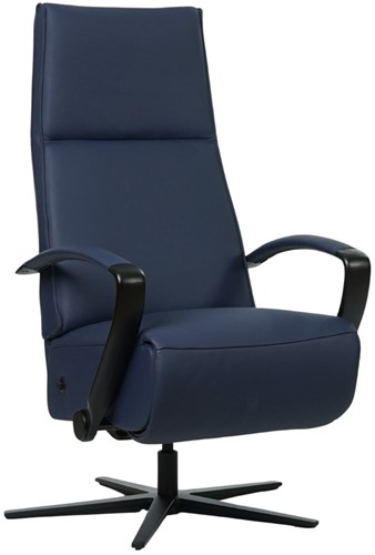 Leren relaxfauteuil Idol met geintegreerd voetenbank - Toledo Leer Kobalt - Large - Frame mat zwart - Stervoet mat zwart