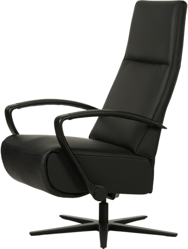 Leren relaxfauteuil Idol met geintegreerd voetenbank - Toledo Leer Nero - Small - Frame mat zwart - Stervoet mat zwart-3