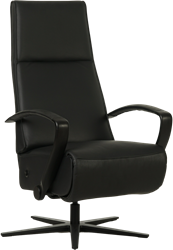 Leren relaxfauteuil Idol met geintegreerd voetenbank - Toledo Leer Nero - Large - Frame mat zwart - Stervoet mat zwart