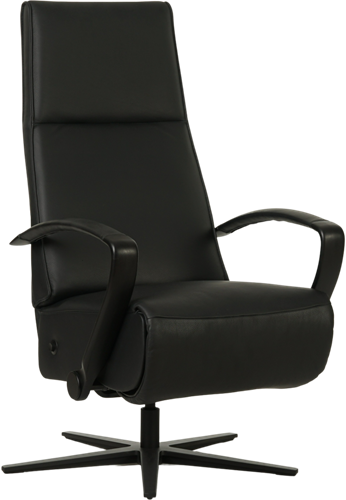 Leren relaxfauteuil Idol met geintegreerd voetenbank - Toledo Leer Nero - Medium - Frame mat zwart - Stervoet mat zwart