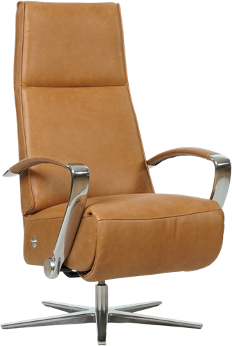 Leren relaxfauteuil Idol met geintegreerd voetenbank - Vintage Leer Cognac - Large - Frame chroom - Stervoet chroom