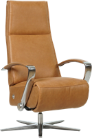 Leren relaxfauteuil Idol met geintegreerd voetenbank - Vintage Leer Cognac - Medium - Frame chroom - Stervoet chroom