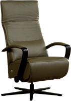 Leren relaxfauteuil Matrix met geintegreerd voetenbank - Rancho Leer Brown - Small - Frame mat zwart - Stervoet mat zwart