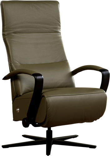 Leren relaxfauteuil Matrix met geintegreerd voetenbank - Massif Leer Olive - Small - Frame mat zwart - Stervoet mat zwart