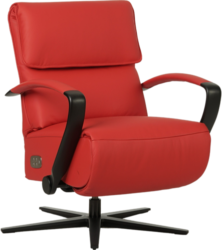 Leren relaxfauteuil Matrix - Elektrisch - Toledo Ferrari (felrood) - Maat, large - Stervoet mat zwart-2