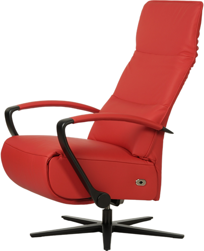 Leren relaxfauteuil Matrix - Elektrisch - Toledo Ferrari (felrood) - Maat, large - Stervoet mat zwart-3