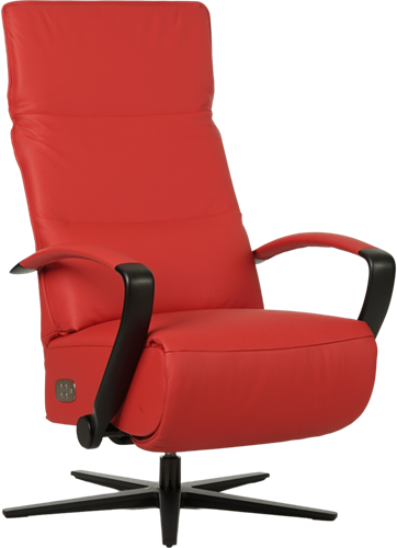 Leren relaxfauteuil Matrix - Elektrisch - Toledo Ferrari (felrood) - Maat, large - Stervoet mat zwart