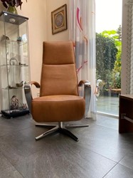 Leren relaxfauteuil met stalen frame - bruin leer