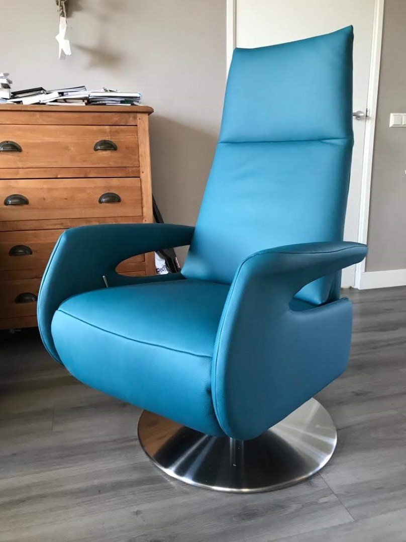 Vegen krom middag Leren relaxfauteuil met design armleuning - blauw leer ShopX