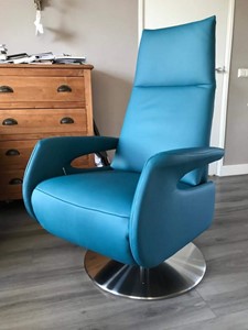 Leren relaxfauteuil note blauw, blauw leer, blauwe stoel