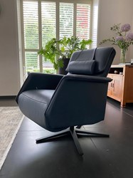 Leren relaxfauteuil - met extra nekkussen - blauw leer
