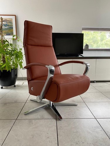 Leren relaxfauteuil met stalen frame - bruin leer