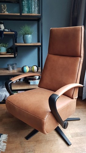 Leren relaxfauteuil met stalen frame - bruin leer