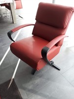Leren relaxfauteuil met stalen frame - rood leer