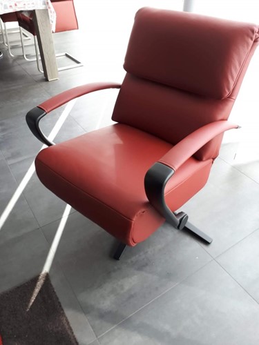 Leren relaxfauteuil met stalen frame - rood leer