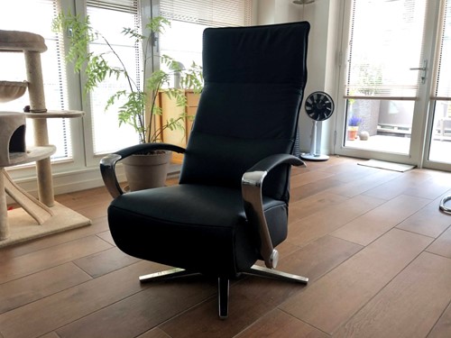 Leren relaxfauteuil met stalen frame - zwart leer