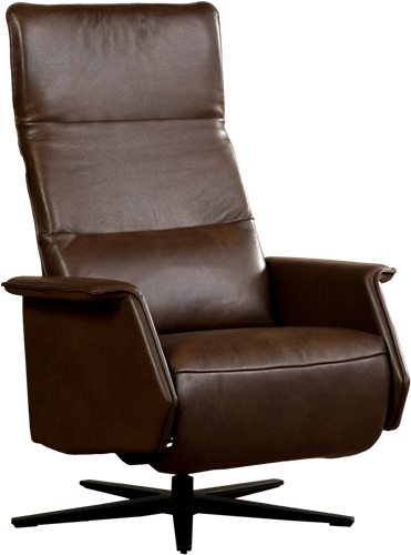 Leren relaxfauteuil Mojo met geintegreerd voetenbank - Granada leer Chocolate - Medium - Stervoet mat zwart