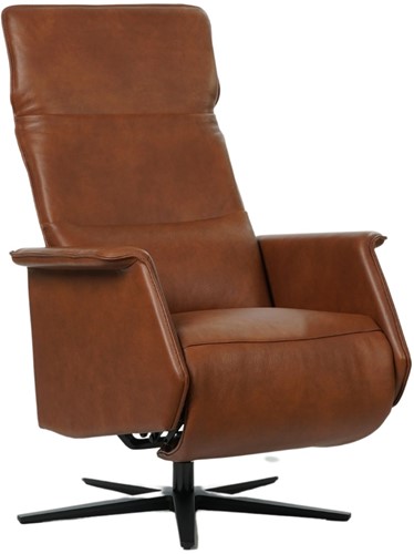Leren relaxfauteuil Mojo met geintegreerd voetenbank - Granada leer Savannah - Medium - Stervoet mat zwart