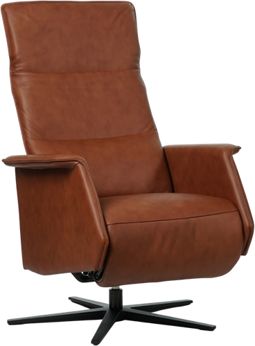 Leren relaxfauteuil Mojo met geintegreerd voetenbank - Massif Leer Armagnac - Small - Stervoet mat zwart