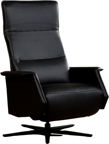 Leren relaxfauteuil Mojo met geintegreerd voetenbank - Massif Leer Nero - Small - Stervoet mat zwart