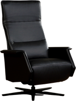 Leren relaxfauteuil Mojo met geintegreerd voetenbank - Massif Leer Nero - Large - Stervoet mat zwart