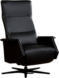 Leren relaxfauteuil Mojo met geintegreerd voetenbank - Massif Leer Nero - Large - Stervoet mat zwart