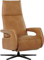 Leren relaxfauteuil Note met geintegreerd voetenbank - Granada leer Sahara - Large - Stervoet mat zwart