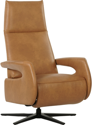 Leren relaxfauteuil Note met geintegreerd voetenbank - Granada leer Sahara - Small - Stervoet mat zwart