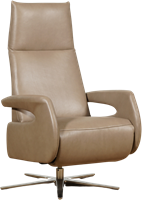 Leren relaxfauteuil Note met geintegreerd voetenbank - Granada leer Savannah - Large - Stervoet chroom