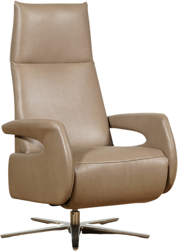 Leren relaxfauteuil Note met geintegreerd voetenbank - Granada leer Taupe - Maat, medium - Stervoet chroom