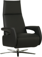Leren relaxfauteuil Note met geintegreerd voetenbank - Granada leer Graphite - Small - Stervoet geborsteld RVS