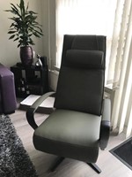 Leren relaxfauteuil met stalen frame - met extra nekkussen - groen leer