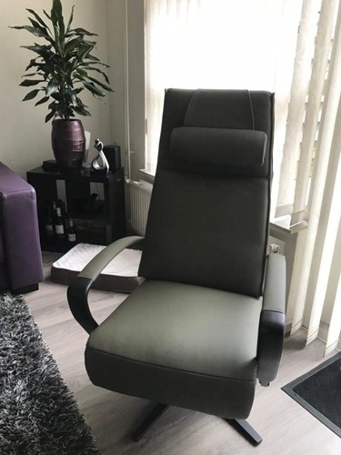 Leren relaxfauteuil met stalen frame - met extra nekkussen - groen leer
