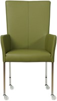 Leren eetkamerstoel Deal - met wieltjes en armleuning - Toledo Apple Green (groen) - Vorm poot vierkant - Kleur poot, RVS - Skate wiel transparant-2