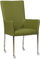 Leren eetkamerstoel Deal - met wieltjes en armleuning - Toledo Apple Green (groen) - Vorm poot vierkant - Kleur poot, RVS - Skate wiel transparant