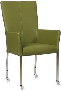 Groene leren moderne eetkamerstoel Deal - met armleuning poot vierkant rvs met wiel - Toledo Leer Apple Green (groen leer)