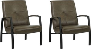 Set van 2 Grijze leren industriële stalen fauteuils Level - Granada leer Ash (grijs leer)