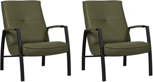 Set van 2 Olijfgroene leren industriële stalen fauteuils Level - Toledo Leer Olive (olijfgroen leer)
