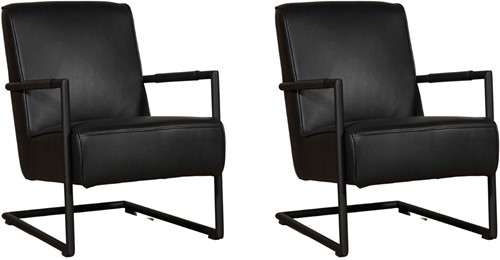 Leren fauteuil Lodge met sledepoot - set van 2 fauteuils