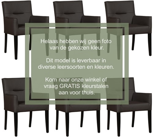 Leren eetkamerstoel Look - met houten zwarte poten - set van 6 stoelen - Toledo Leer Nebbia - Kleur poot, zwart