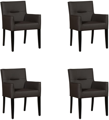 Leren eetkamerstoel Look - met houten zwarte poten - set van 4 stoelen