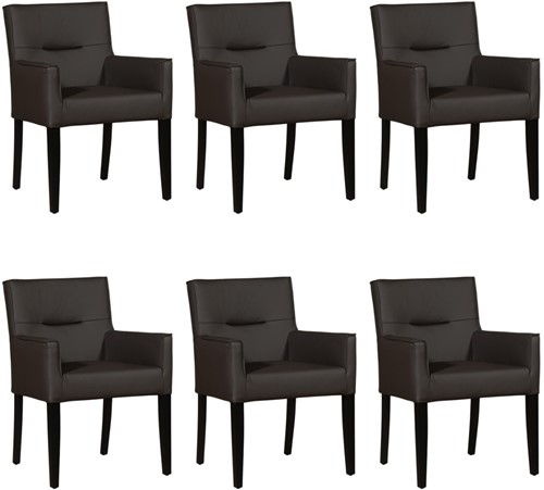 Leren eetkamerstoel Look - met houten zwarte poten - set van 6 stoelen