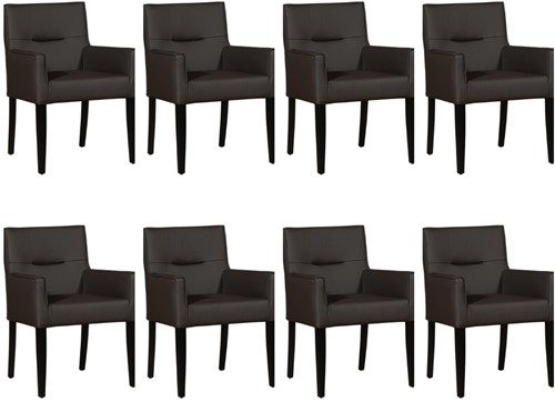 Leren eetkamerstoel Look - met houten zwarte poten - set van 8 stoelen