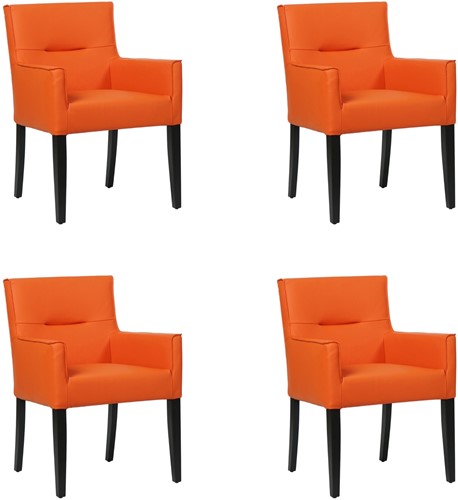 Leren eetkamerstoel Look - met houten zwarte poten - set van 4 stoelen - Toledo Leer Orange - Kleur poot, zwart