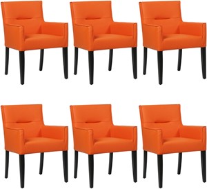 Set van 6 Oranje leren landelijke eetkamerstoelen Look - Toledo Leer Orange (oranje leer)