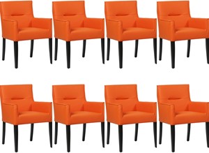 Set van 8 Oranje leren landelijke eetkamerstoelen Look - Toledo Leer Orange (oranje leer)