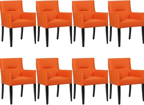 Leren eetkamerstoel Look - met houten zwarte poten - set van 8 stoelen - Toledo Leer Orange - Kleur poot, zwart