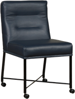 Set van 4 blauwe leren eetkamerstoelen Lucas met ronde RVS poten-1