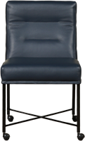 Set van 4 blauwe leren eetkamerstoelen Lucas met ronde RVS poten-2